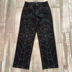 Hot Topic Pants Mens 30X32 Black Wide Baggy Spider Web Gothic Punk Grunge Jeans